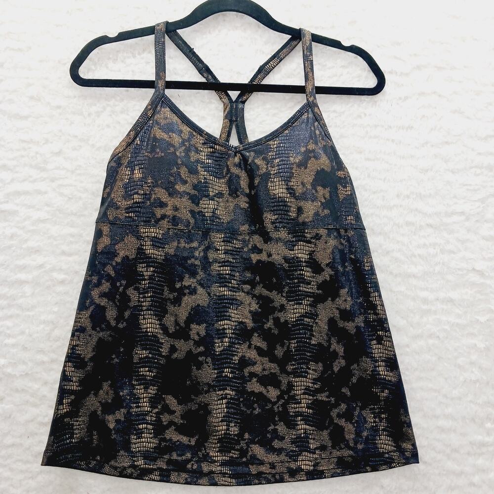 Tank Cami Animal Metallic Built-In Bra Mob Wife Glam Luxe Y2K Going-Out Top Sz L
